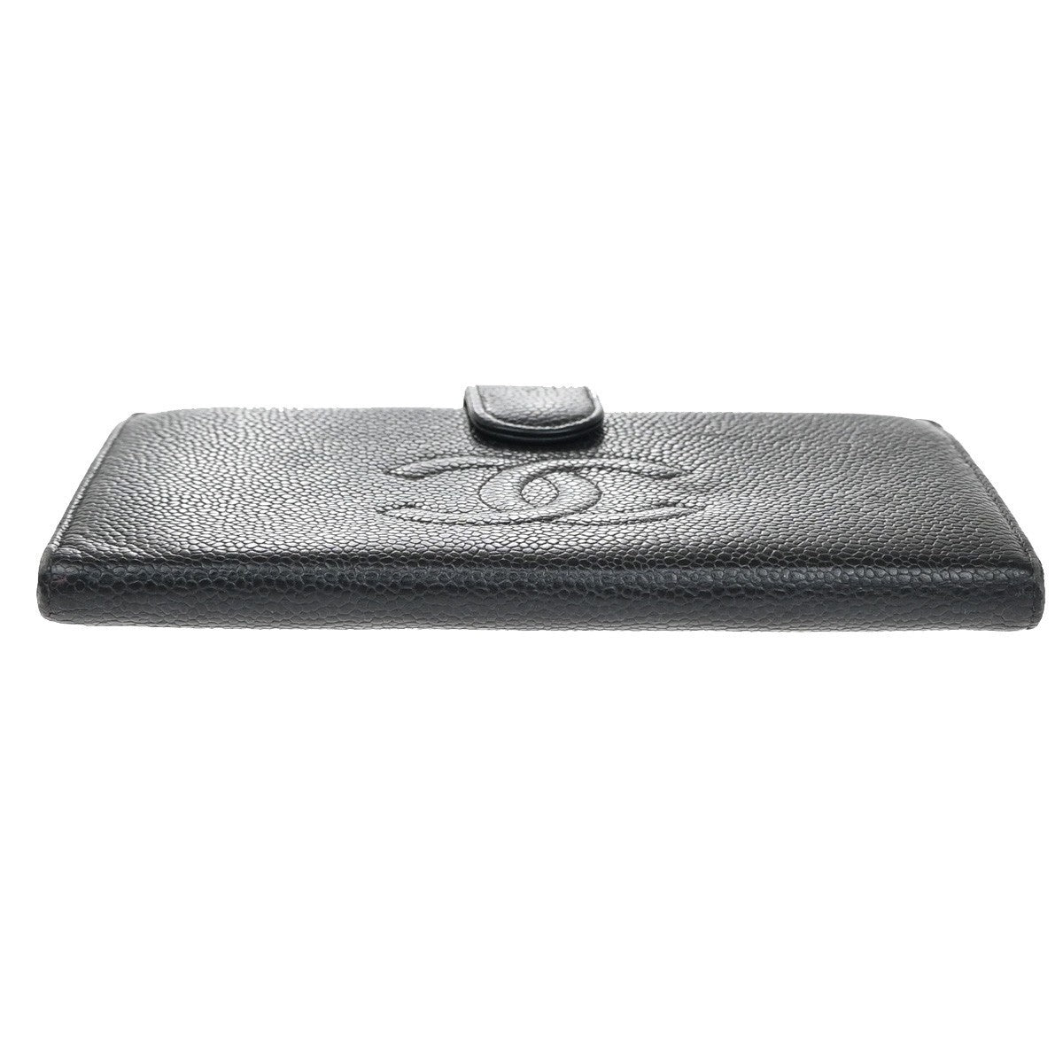 CHANEL CC Logo Long Bifold Wallet Grained Calfskin Leather Black 61RF542