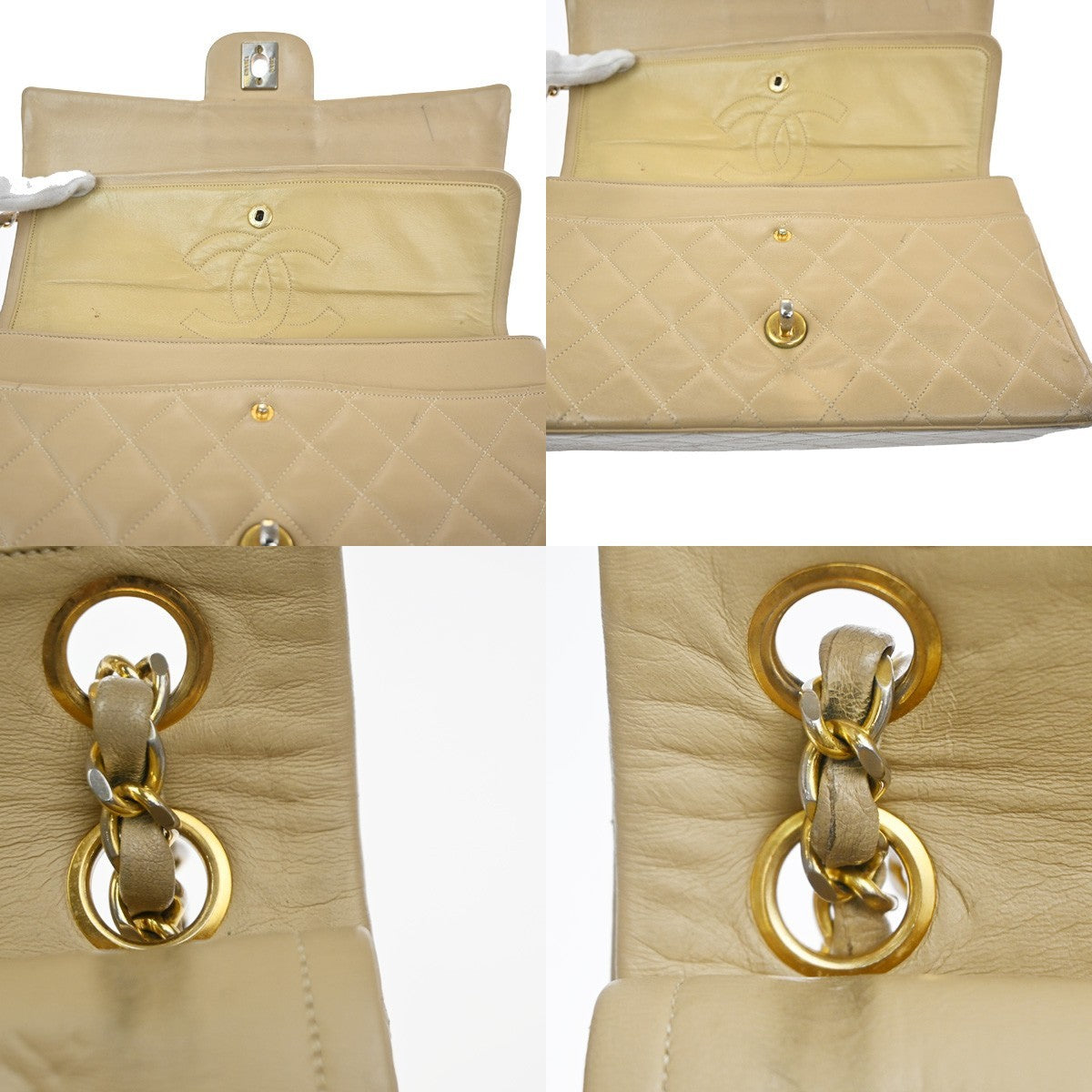CHANEL CC Matelasse 25 Double Flap Cahin Shoulder Bag Leather Beige GHW 397RL943