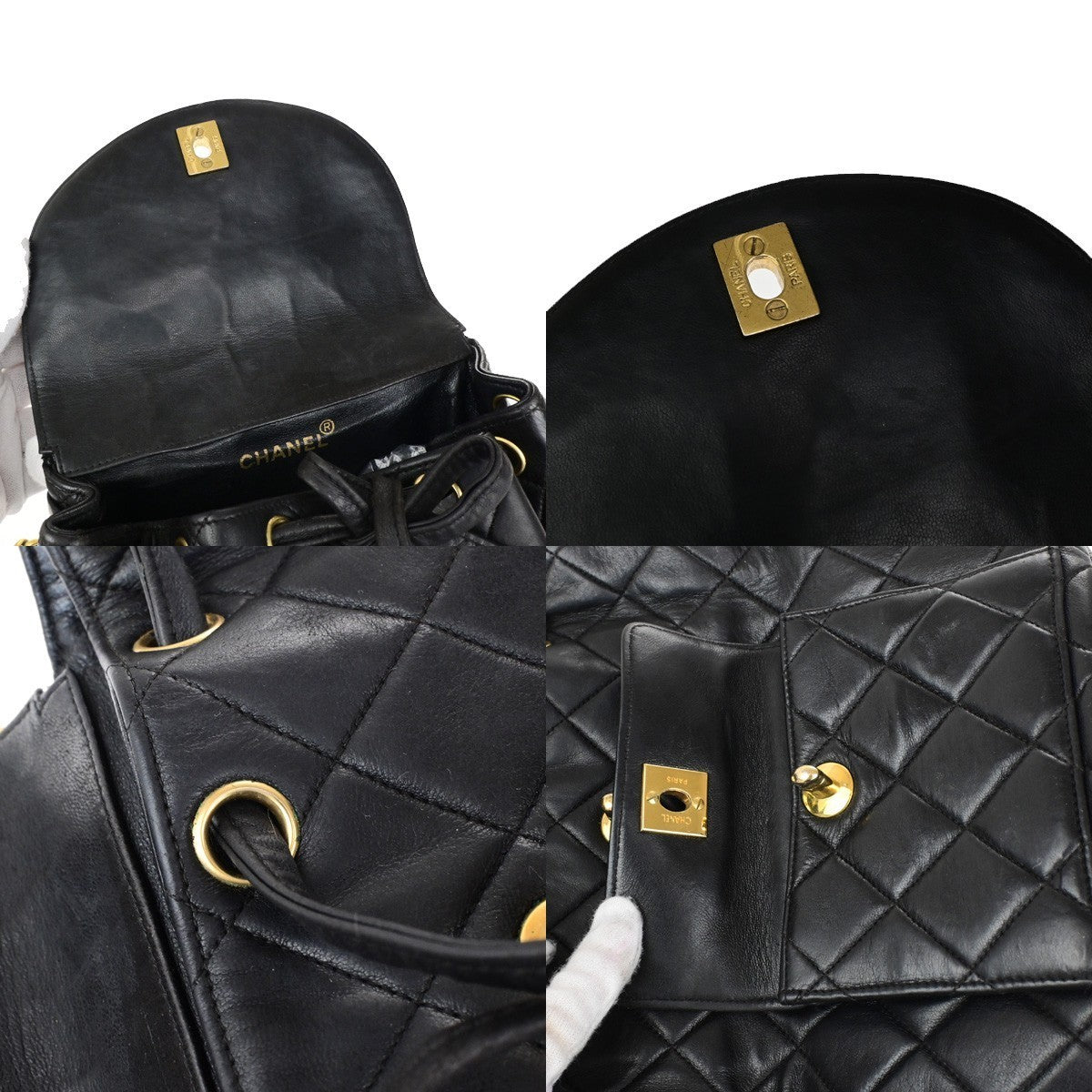 CHANEL CC Logo Matelasse Chain Backpack Bag Leather Black GHW France 317RK756