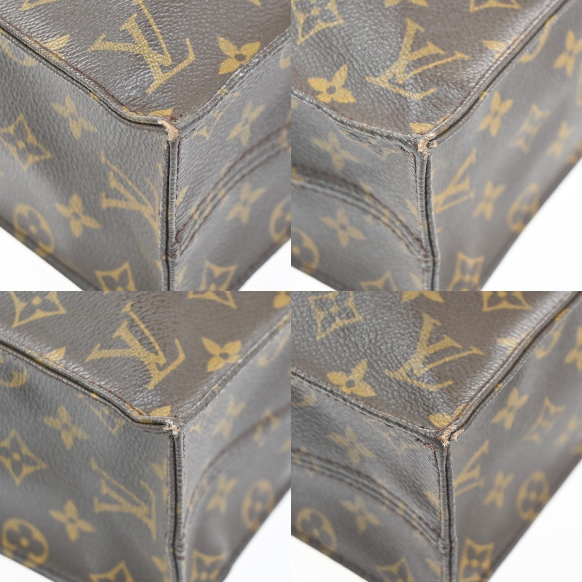 LOUIS VUITTON Logo Sac Plat Hand Tote Bag Monogram Leather Brown M51140 65KC814