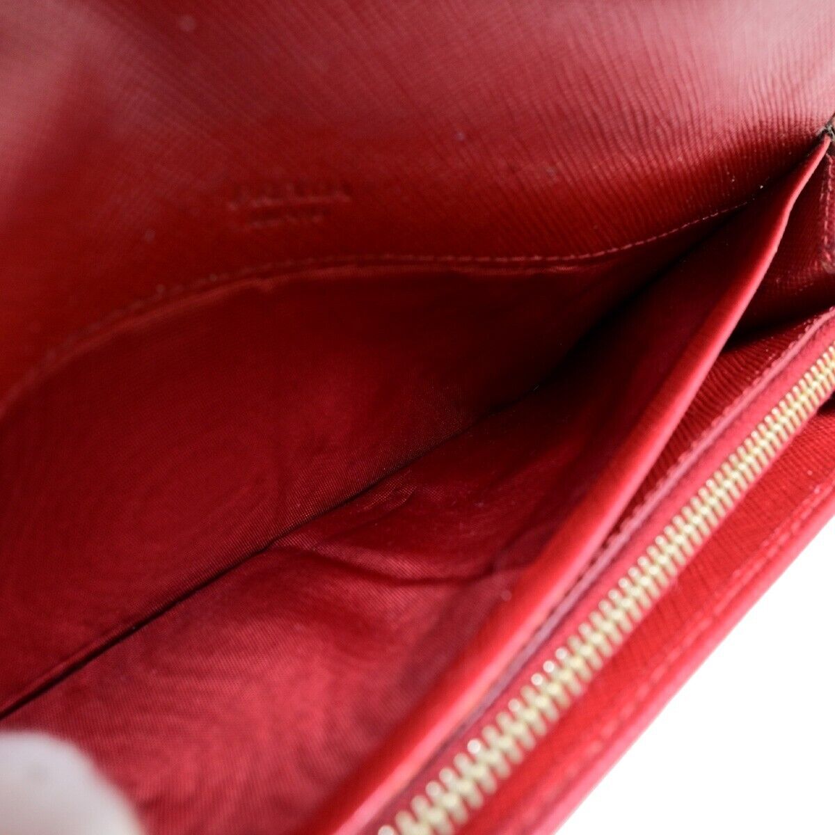 PRADA Logo Bifold Long Zipper Bifold Wallet Saffiano Leather Red Gold 03EB369