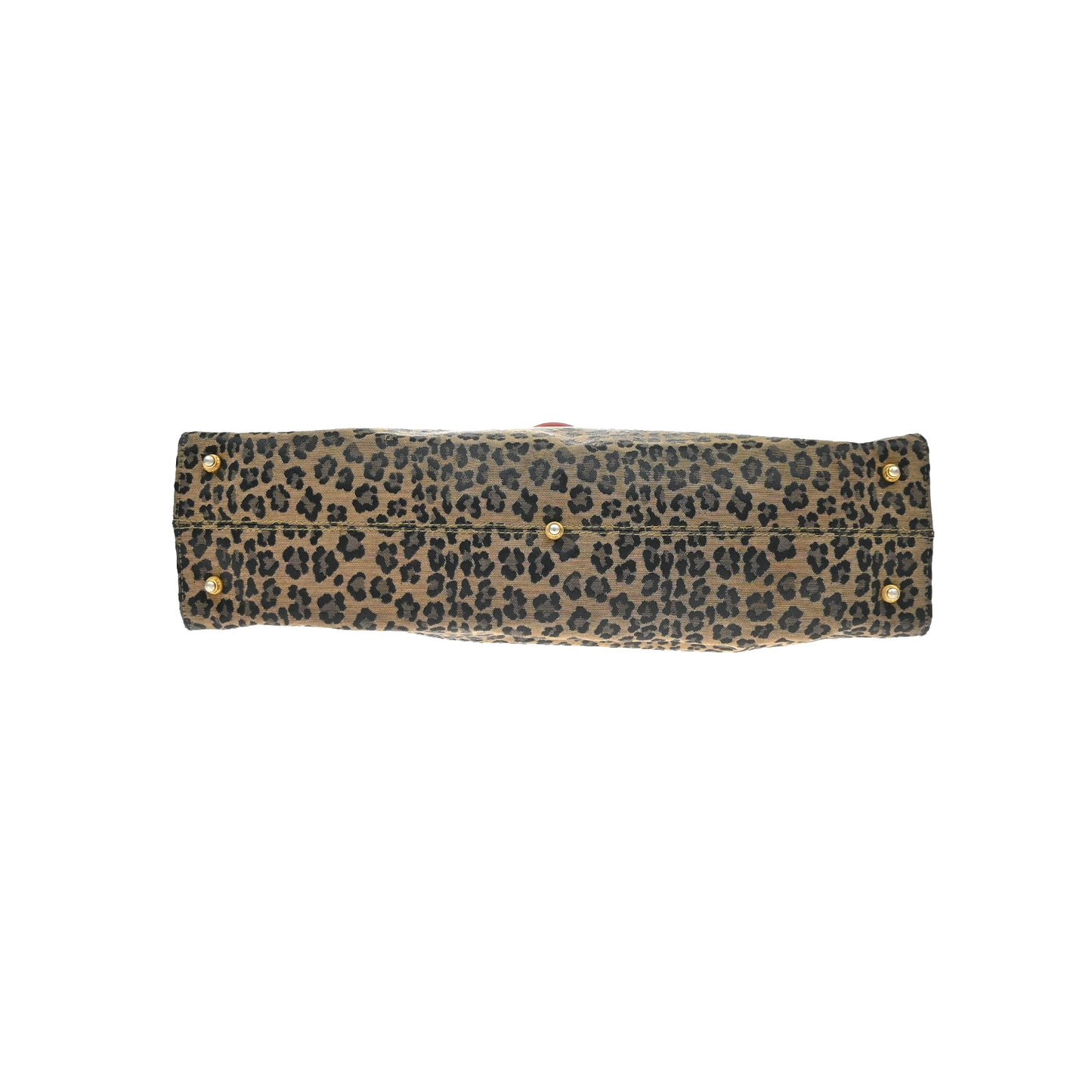 FENDI Logo Leopard Pattern Hand Bag Canvas Leather Brown Red Italy 38KD067