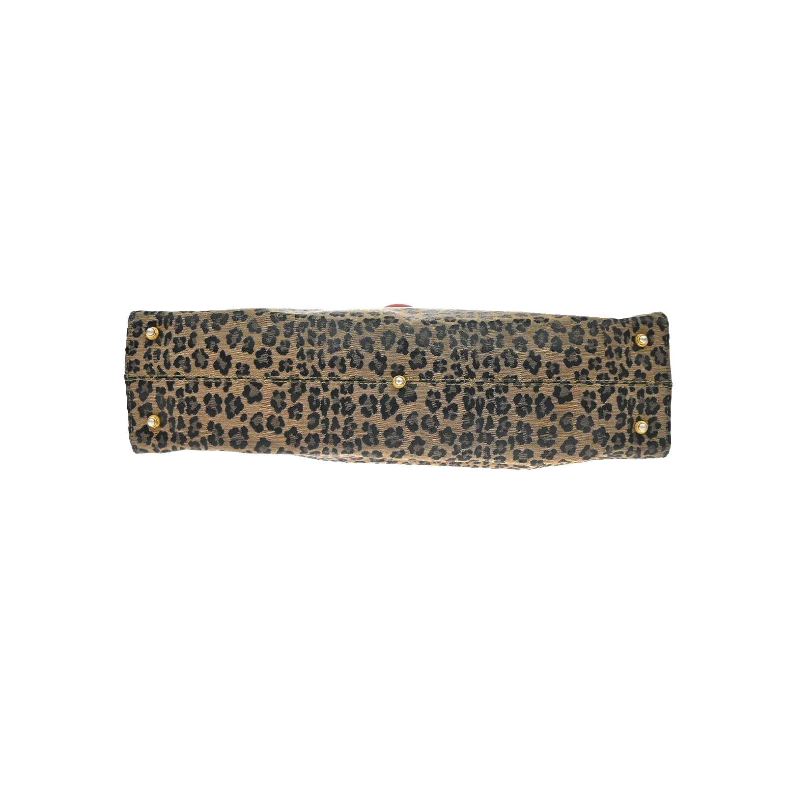 FENDI Logo Leopard Pattern Hand Bag Canvas Leather Brown Red Italy 38KD067