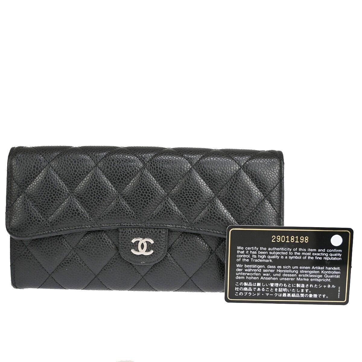 "CHANEL CC Matelasse Long Bifold Wallet Purse Caviar Leather Black SHW 41RJ205