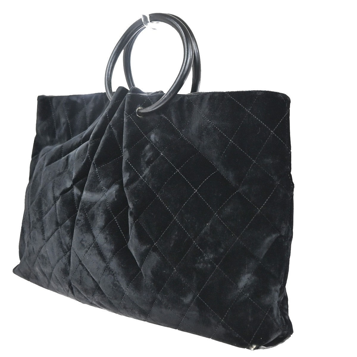 CHANEL CC Logo Circle Handle Matelasse Shoulder Bag Velour Leather Black 12RP022