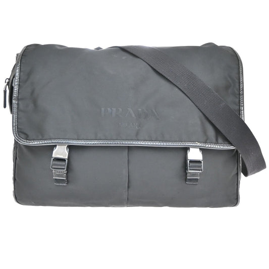 PRADA MILANO Tessuto Messenger Shoulder Bag Nylon Leather Black Italy 85CA036