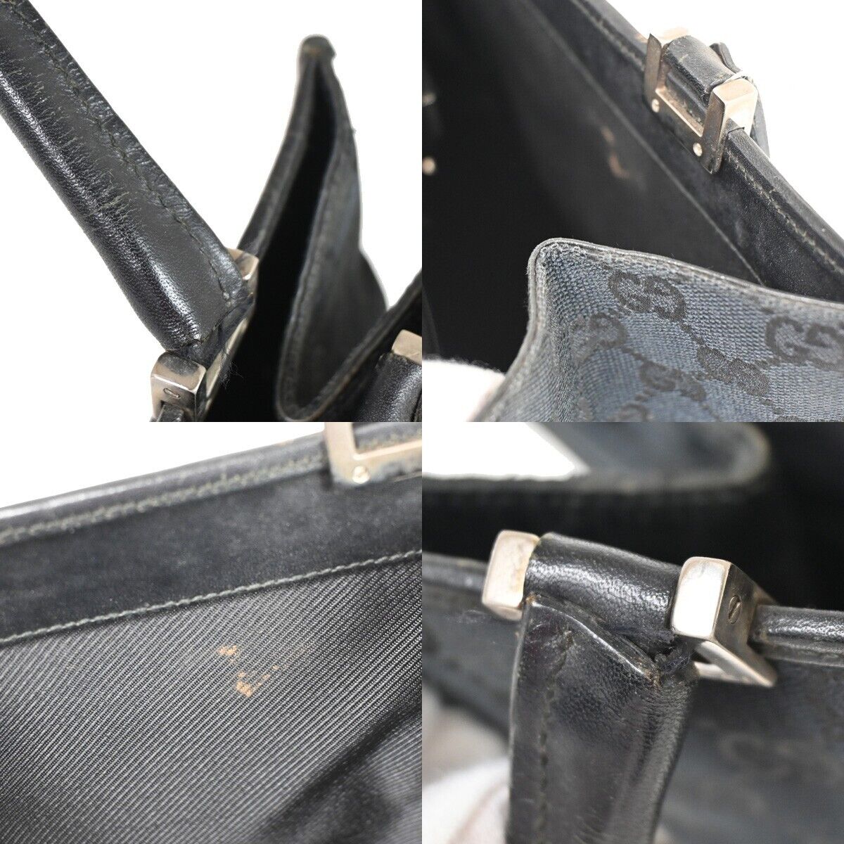 GUCCI GG Pattern Jackie Shoulder Tote Bag Canvas Leather Black Silver 60FA442