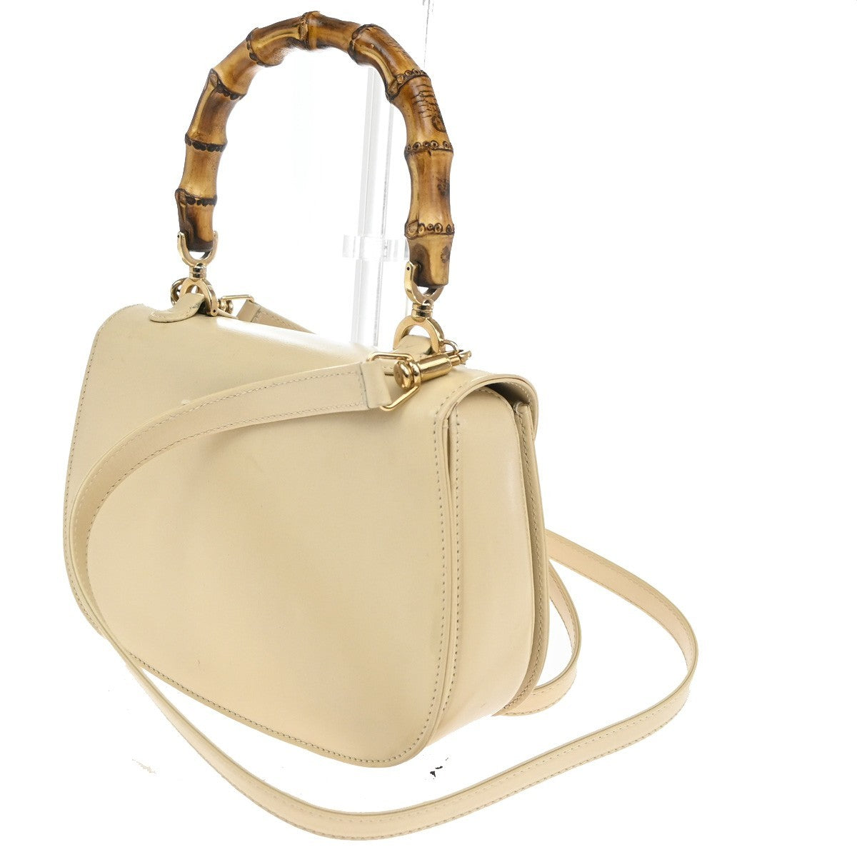 GUCCI Bamboo handle 2way Shoulder Hand Bag  Leather Beige GHW Italy 43MA010