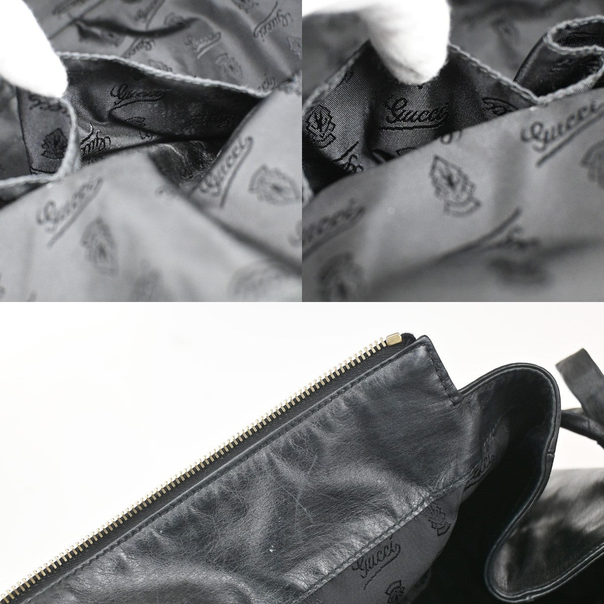 GUCCI Logo Hysteria Large Shoulder Hand Bag Leather Black GHW Italy 70YJ141