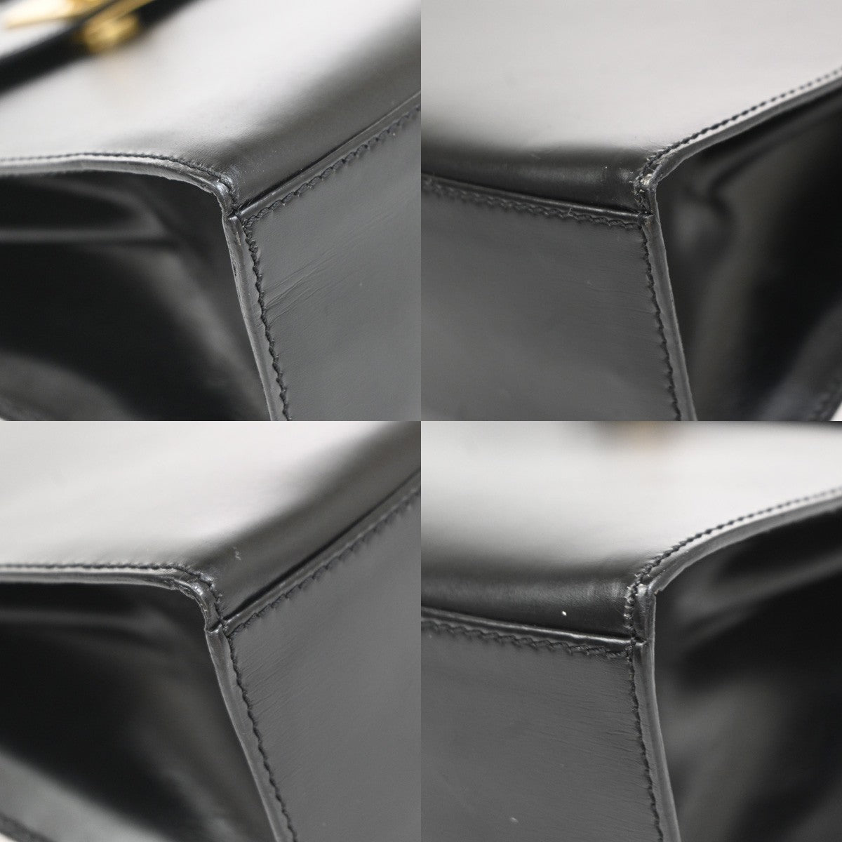 CELINE Logo Top Handle Hand Bag Leather Black GHW Italy 76EG223