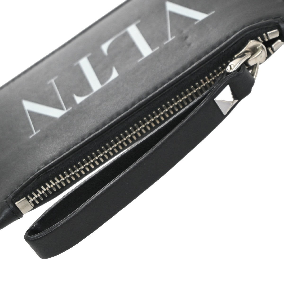 VALENTINO GARAVANI VLTN Logo Coin Wallet Card Holder Studs Leather Black 67KP228