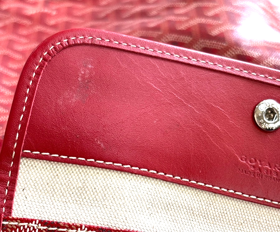GOYARD Saint Louis PM stripe initial Tote Bag Pouch Red Canvas Leather 620RL919