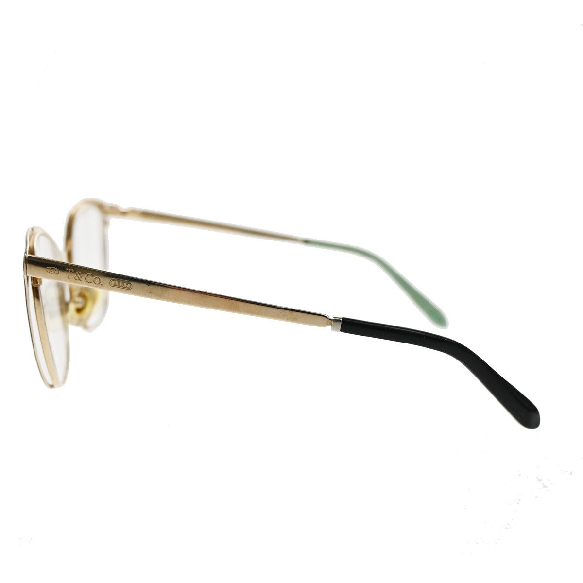 TIFFANY&CO. 1837 Reading Glasses Eye Wear Metal Plastic Gold Blue 07CA414