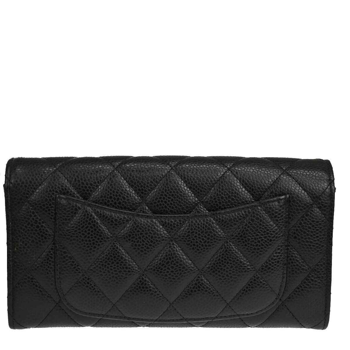 "CHANEL CC Matelasse Long Bifold Wallet Purse Caviar Leather Black SHW 41RJ205