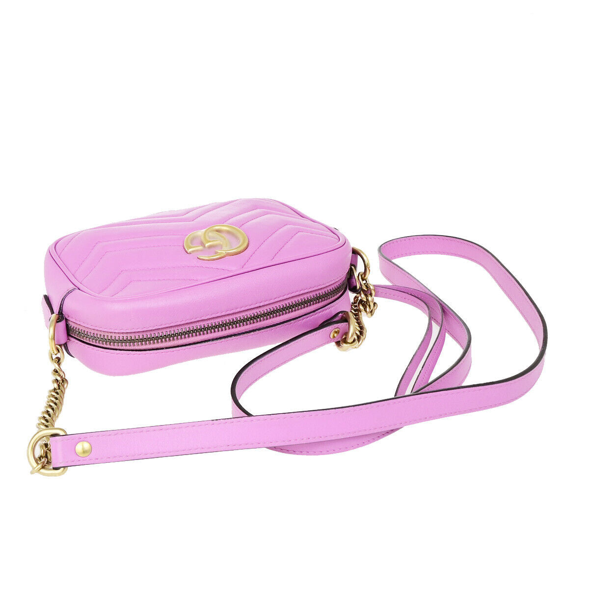 GUCCI GG Marmont Mini Quilting Chain Shoulder Bag Leather Pink GHW 21YG468
