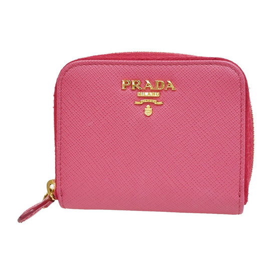 PRADA Logo Saffiano Compact Zipper Around Coin Wallet Leather Pink GHW 38KA657