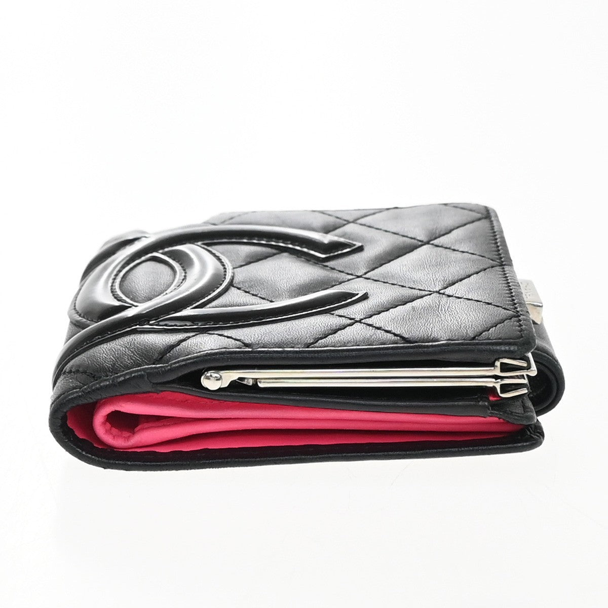 CHANEL CC Logo Cambon Bifold Wallet Leather Black Pink France 30KP049