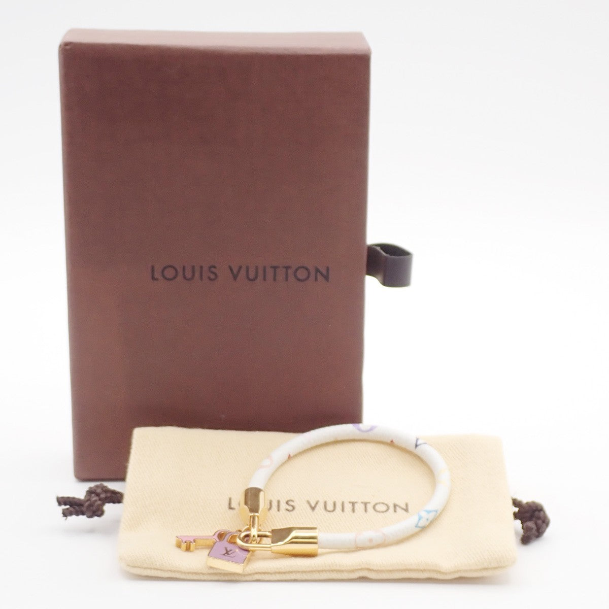 LOUIS VUITTON Luck It Bracelet Monogram Multi Leather White GHW M6604F 34AA176