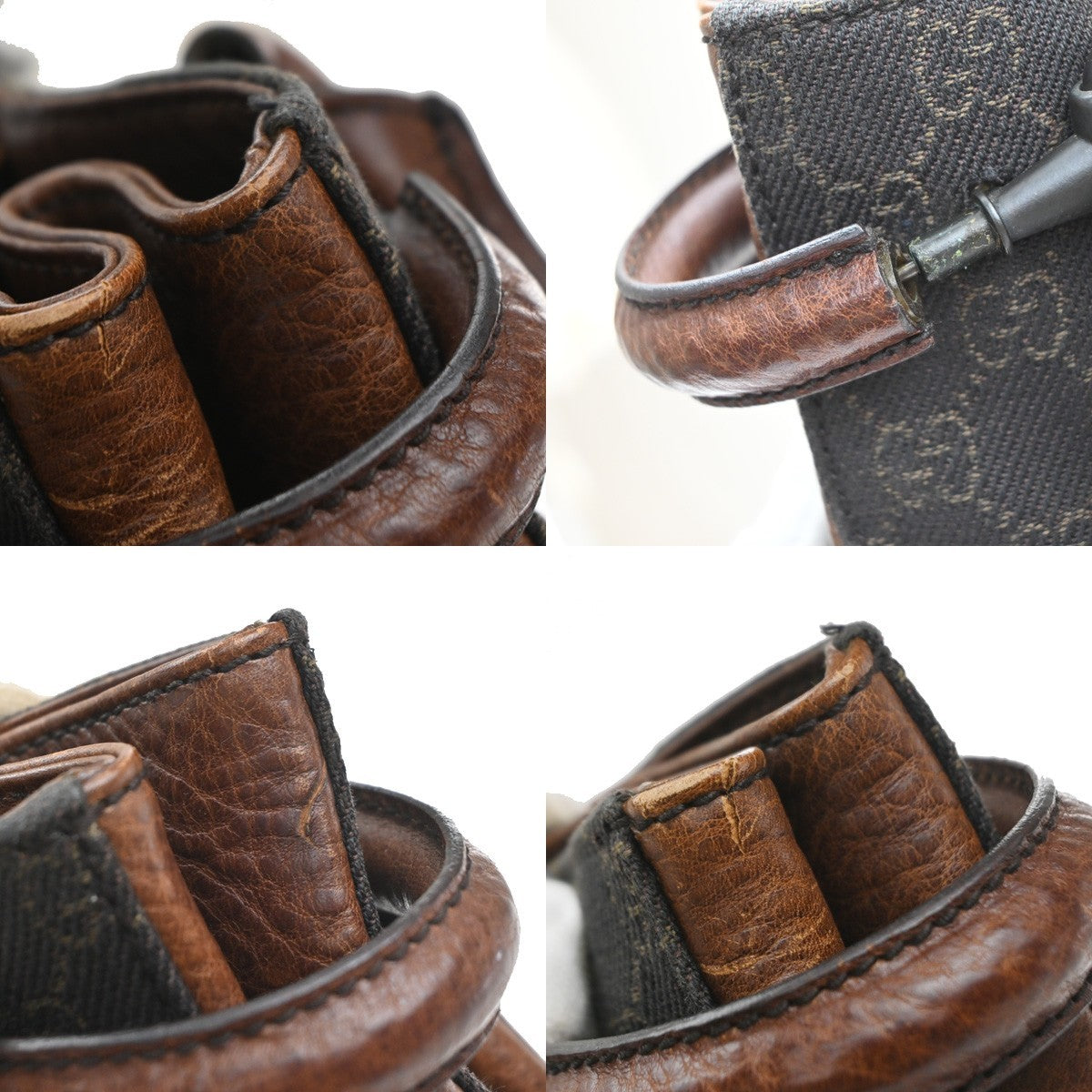 GUCCI Logo Horsebit GG Pattern Tote Hand Bag Canvas Leather Brown Italy 35MA571