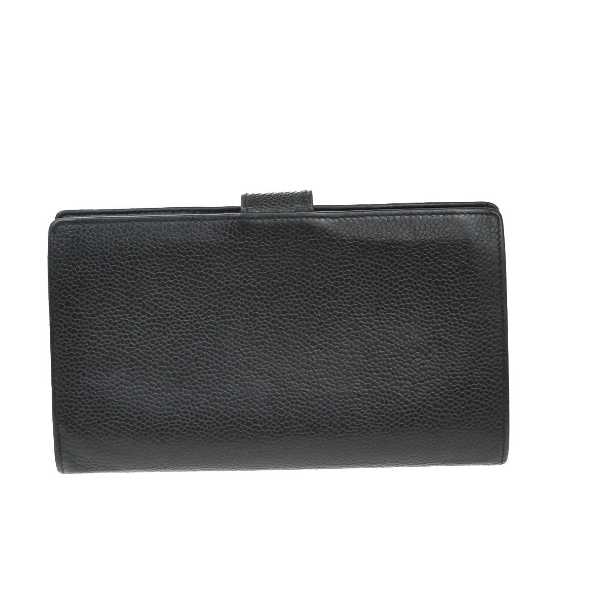 CHANEL CC LOGO Long Bifold Wallet Grained Calfskin Leather Black France 16RF965
