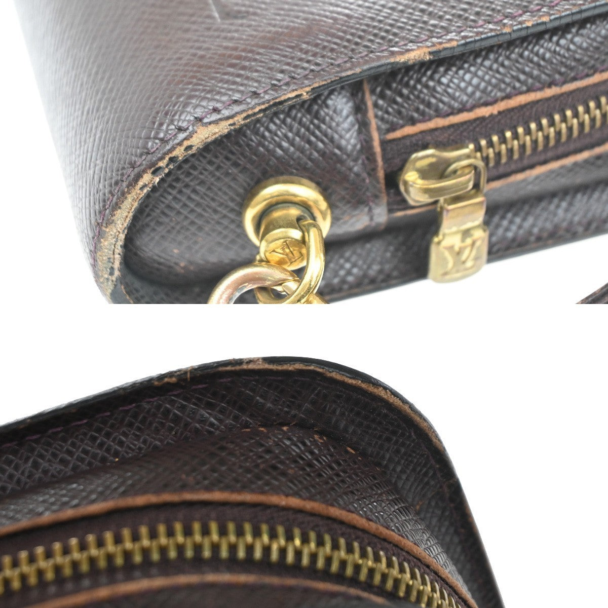 LOUIS VUITTON Baikal Clutch Hand Bag Taiga Leather Acajou France M30186 02MA157