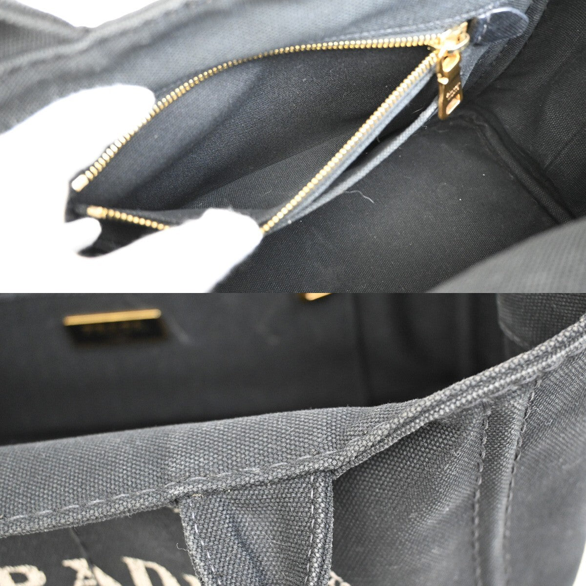 PRADA Logo Canapa 2Way Shoulder Hand Bag Canvas Leather Black GHW Italy 77EE255