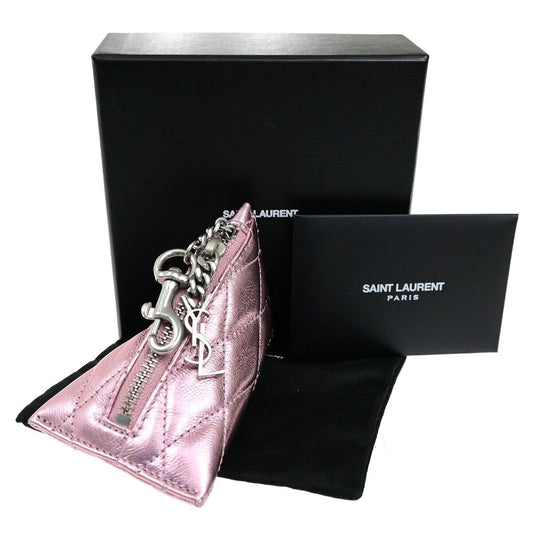 SAINT LAURENT YSL Logo Berlingo Coin Case Bag Charm Leather Pink Italy 33YG889
