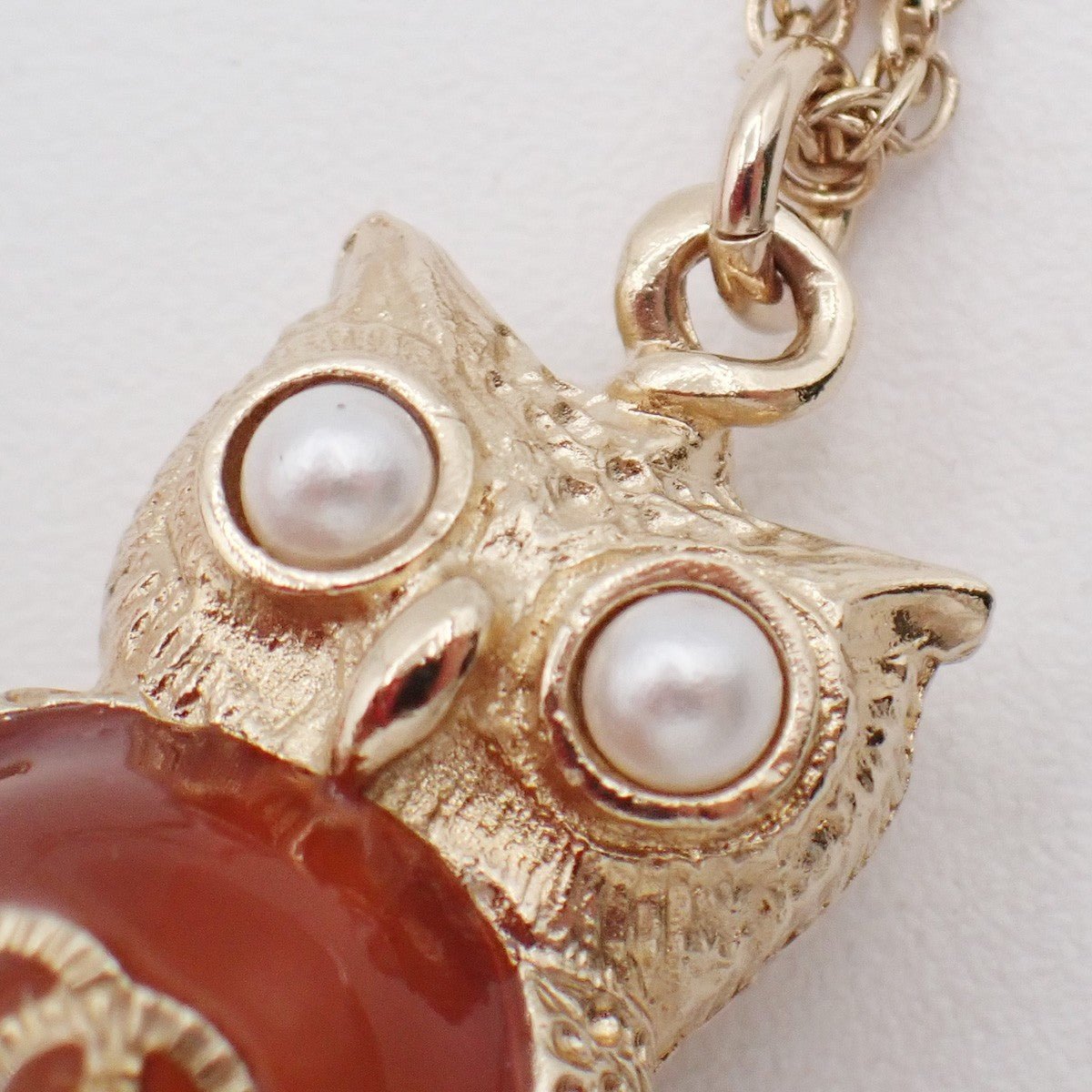 CHANEL CC Owl Motif Imitation Pearl Pendant Necklace A18C Gold-Plated 89KC977