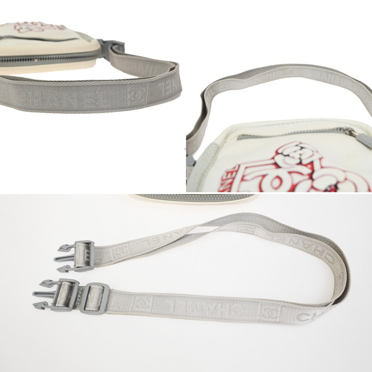 CHANEL CC Logo Sport Line Camellia Shoulder Bag Nylon White SHW Italy 74ZA283