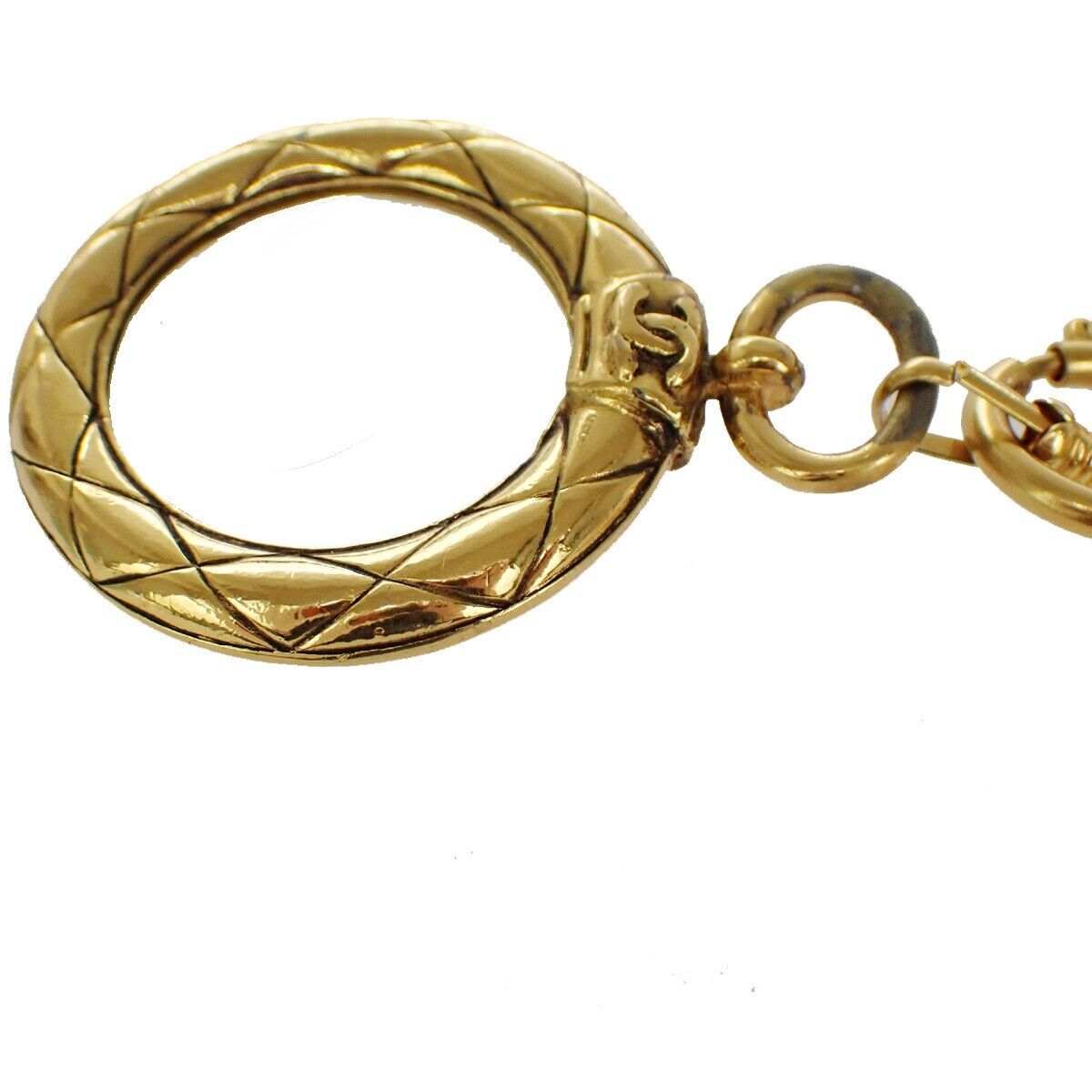 CHANEL CC Logo Loupe Long Chain Pendant Necklace Gold Accessory 91RC913