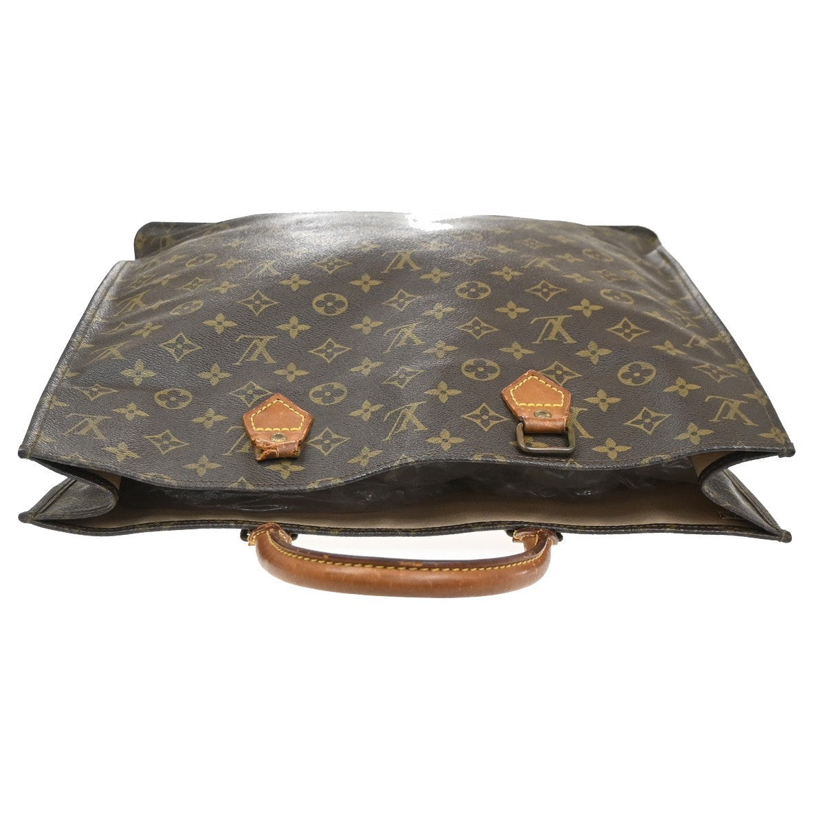 LOUIS VUITTON Logo Sac Plat Hand Tote Bag Monogram Leather Brown M51140 30MA614