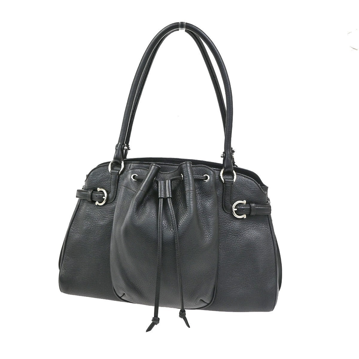 SALVATORE FERRAGAMO Logo Gancini Shoulder Bag Leather Blac SHW Italy 61YJ016