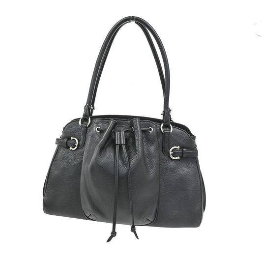 SALVATORE FERRAGAMO Logo Gancini Shoulder Bag Leather Blac SHW Italy 61YJ016