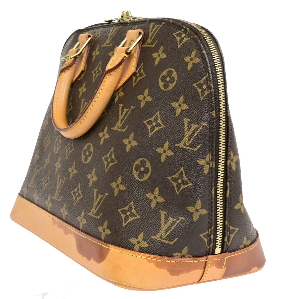 LOUIS VUITTON LV Logo Alma Hand Bag Monogram Leather Brown U.S.A. M51130 38EE047
