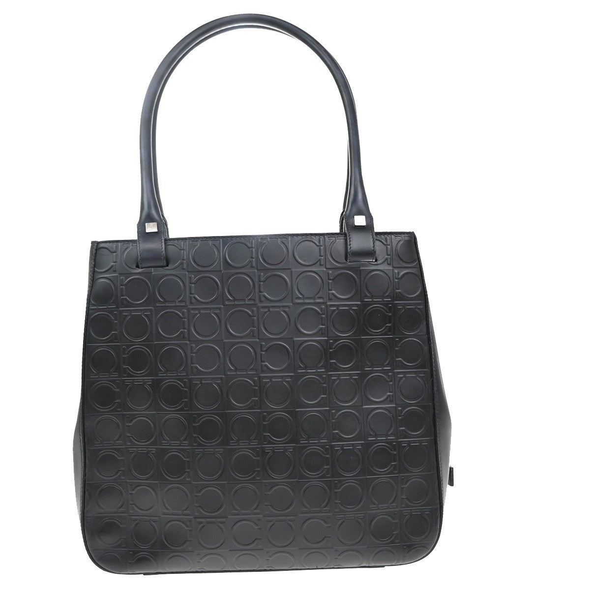 SALVATORE FERRAGAMO Gancini Hand Bag Embodding Leather Black Italy 67EF943