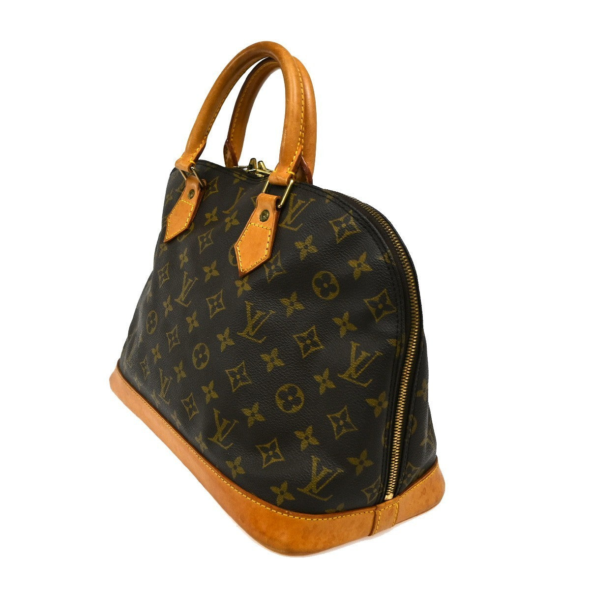 LOUIS VUITTON LV Logo Alma Hand Bag Monogram Leather Brown France M51130 84CA469