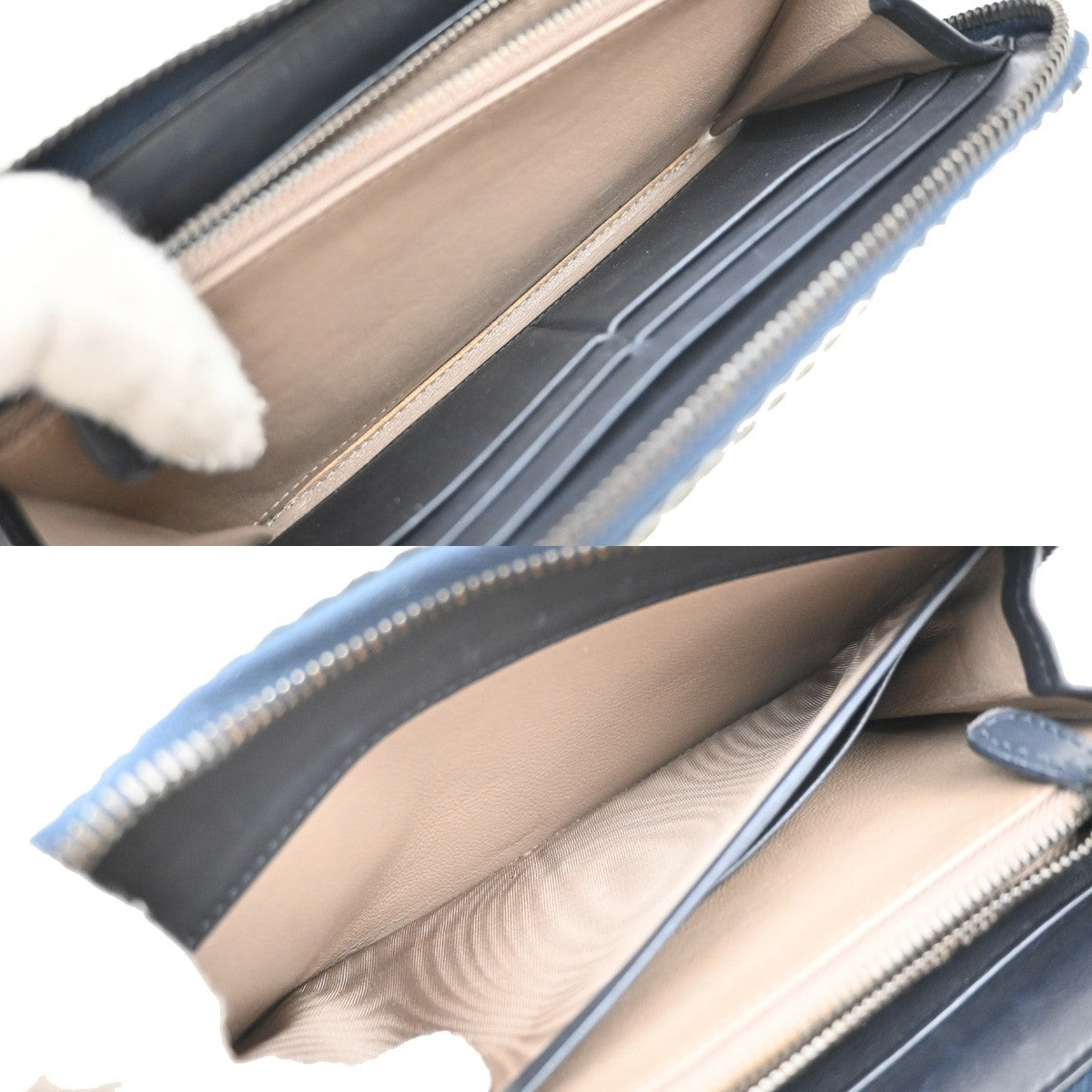 BOTTEGA VENETA Intrecciato Zip Around Long Wallet Embossing Leather Blue 69KP224