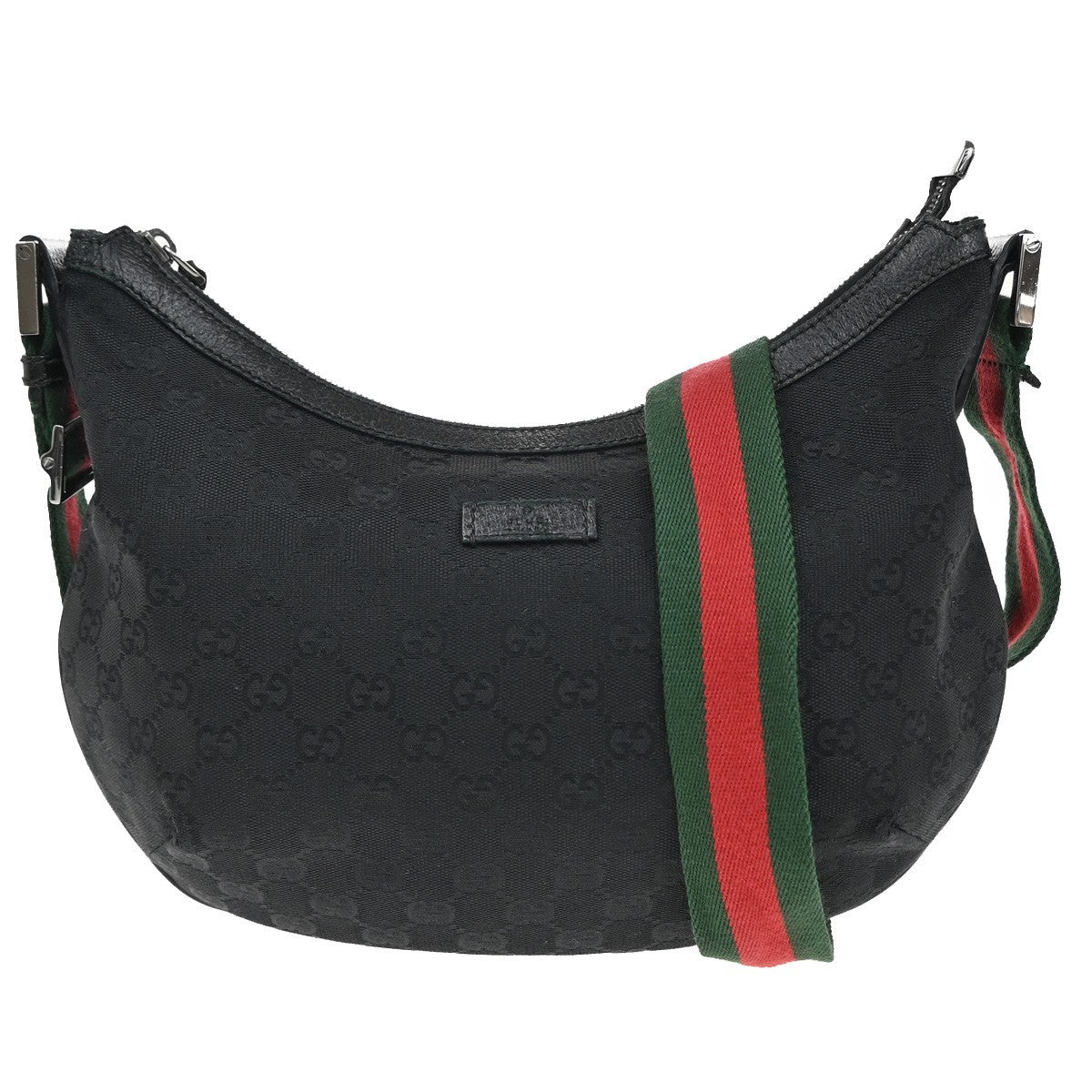 GUCCI Logo GG Pattern Sherry Shoulder Bag Canvas Leather Black Italy 76KB591
