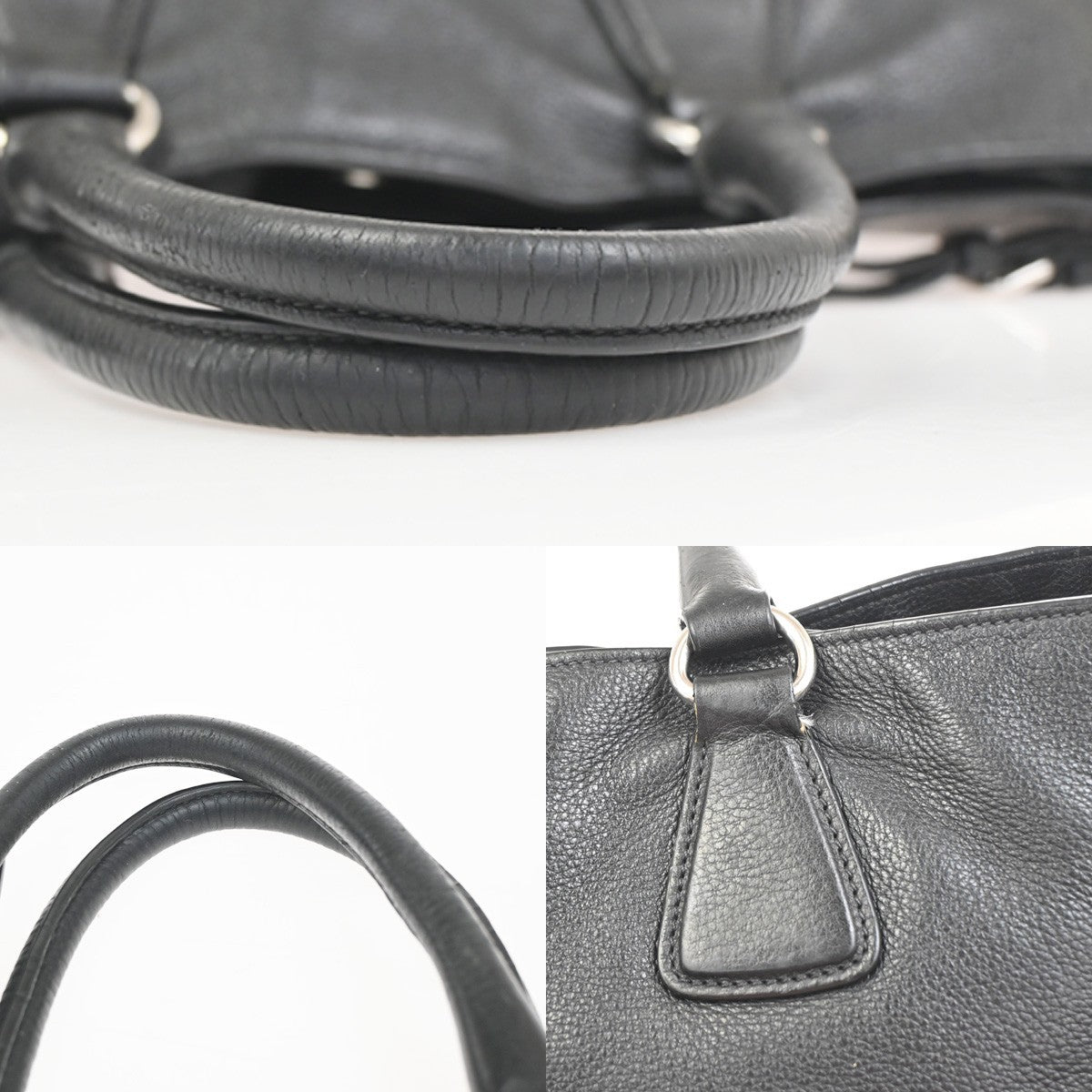 PRADA Logo Shoulder Hand Tote Bag Vitello Daino Leather Black SHW 87KC950