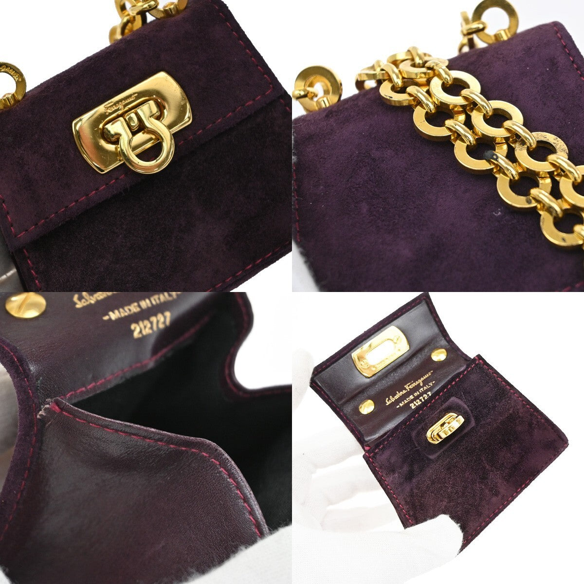 SALVATORE FERRAGAMO Gancini Mini Chain Shoulder Bag Suede Leather Purple 80EE153