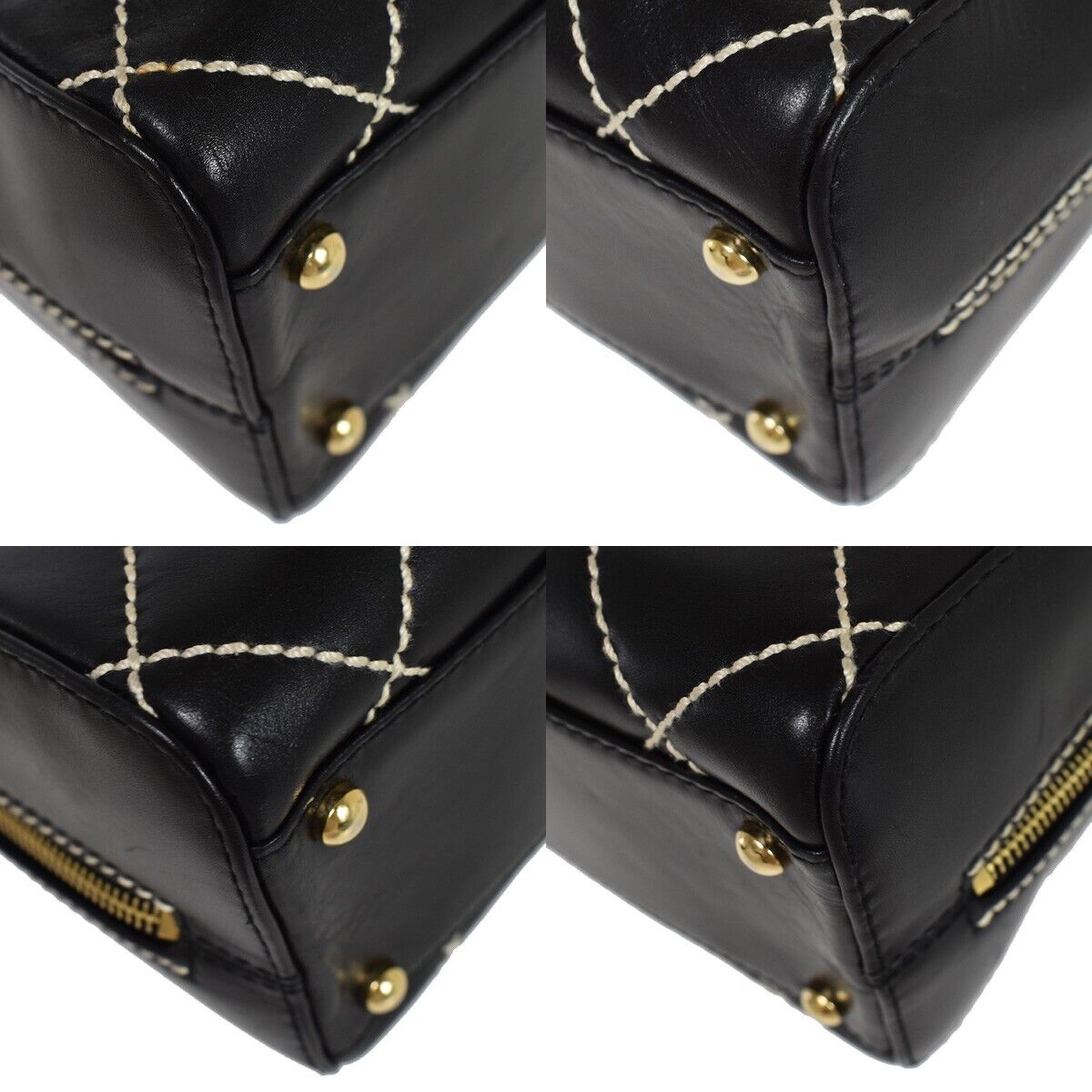 CHANEL CC Logo Wild Stitch Hand Tote Bag Leather Black GHW Italy 673RC754