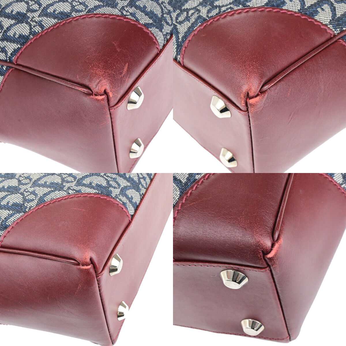 CHRISTIAN DIOR Trotter Pattern Hand Bag Canvas Leather BY Blue SHW 16YG692
