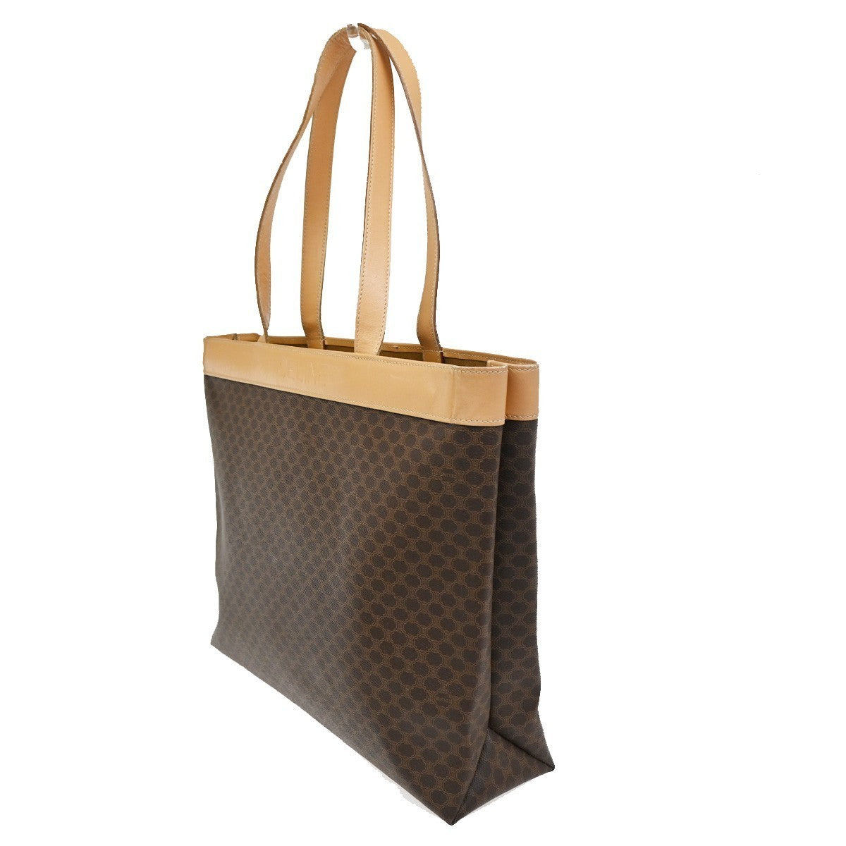 CELINE Logo Macadam Pattern Shoulder Tote Bag PVC Leather Brown GHW 31KC466