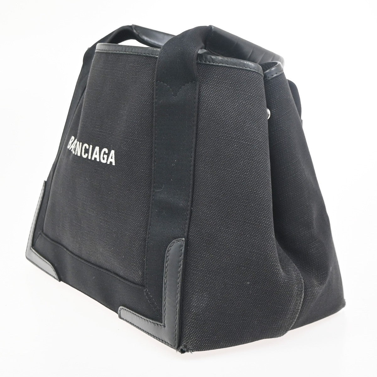 BALENCIAGA Navy Cabas S Hand Tote Bag Canvas Leather Black SHW Italy 65KC894