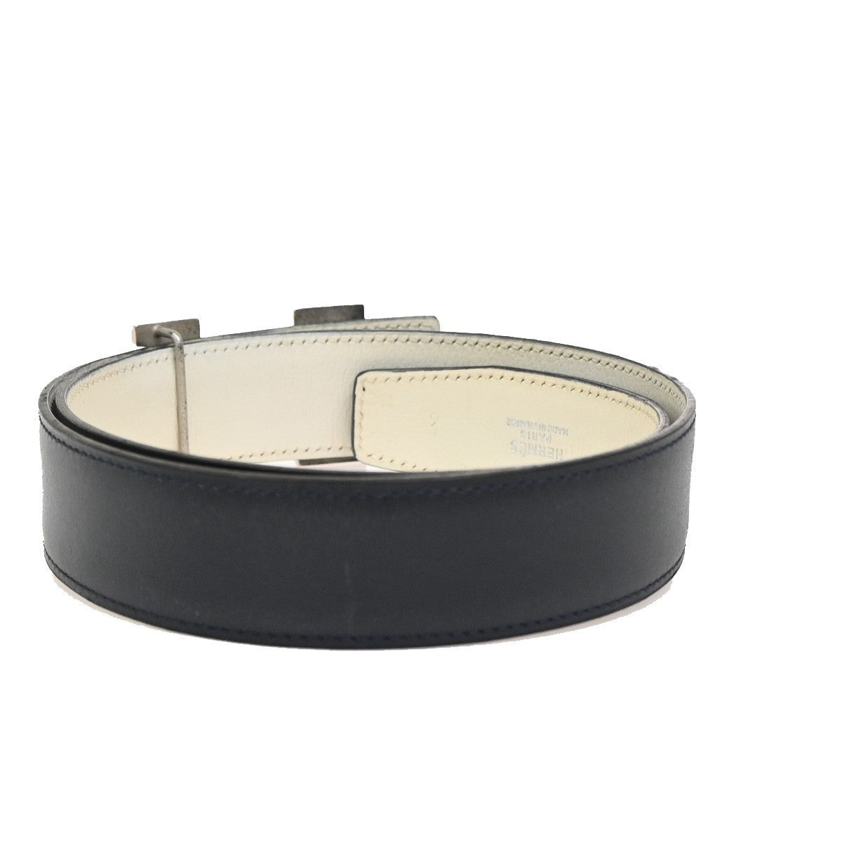 HERMES H Logo Constance Reversible Buckle Belt Leather #65 Blue White 70RL780