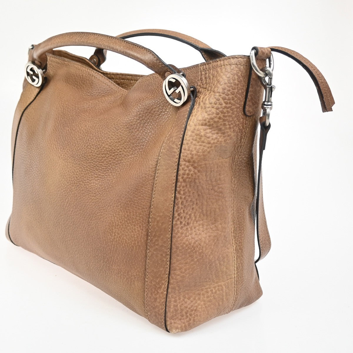 GUCCI Miss GG Hand Bag Pebbled Calfskin Leather Brown Beige SHW Italy 86ZA167