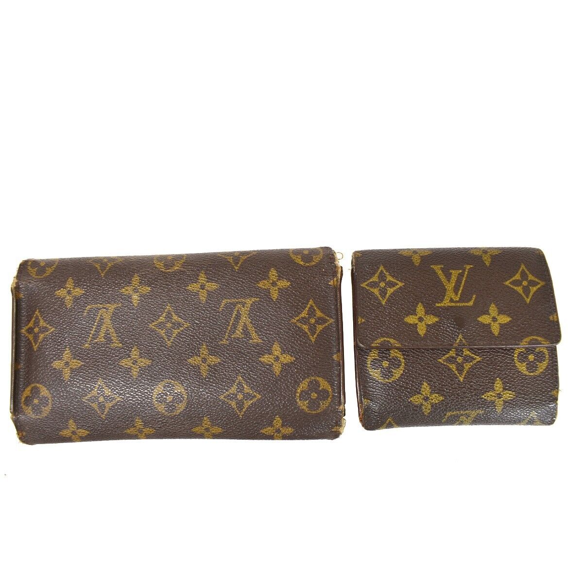 LOUIS VUITTON 2 Set Bifold Trifold Wallet Purse Monogram Leather Brown 01YA947