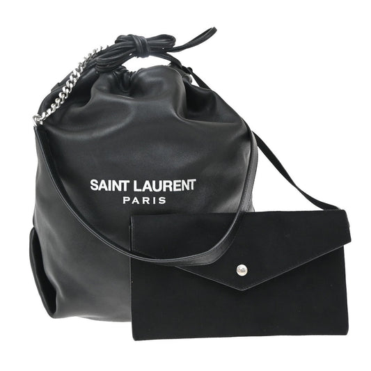 SAINT LAURENT  Teddy Bucket Drawstring Shoulder Bag Leather Black Italy 99RF583