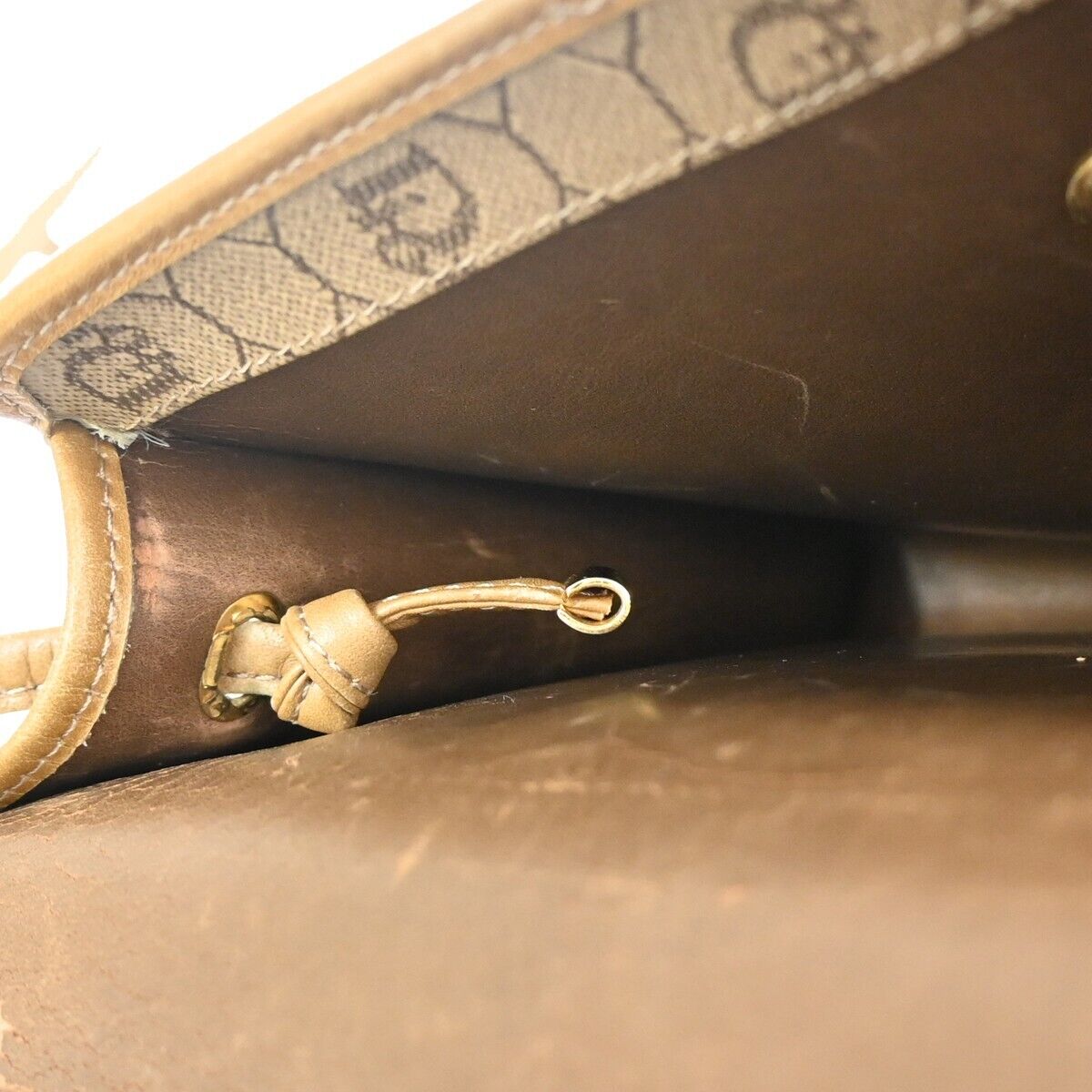 CHRISTIAN DIOR Logos Honeycomb Mini Shoulder Bag PVC Leather Brown Gold 67DA063