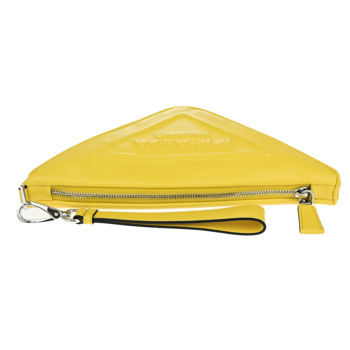 PRADA Logo Triangle Clutch Hand Bag Grace Lux Leather Yellow Sole SHW 43RK741